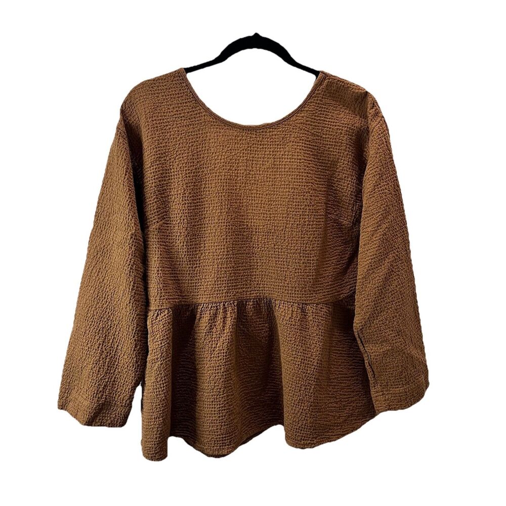 Madewell Shirt Tan Lightspun Peplum Open Tie Back Top Women Size S Oversize Boxy